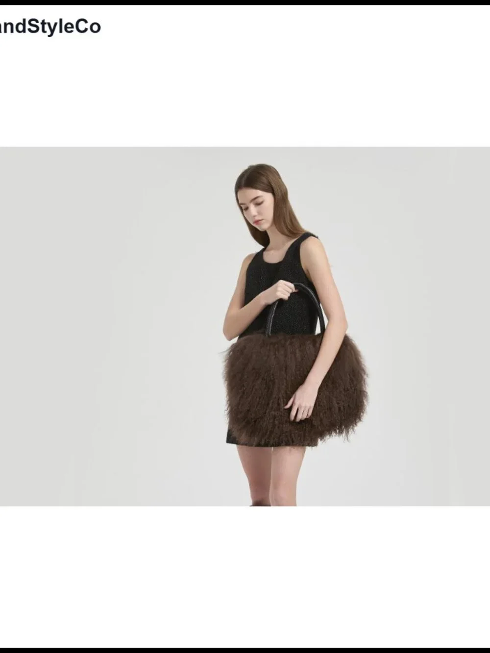 Real Mongolian Lamb Fur Purse with Genuine Leather Handles